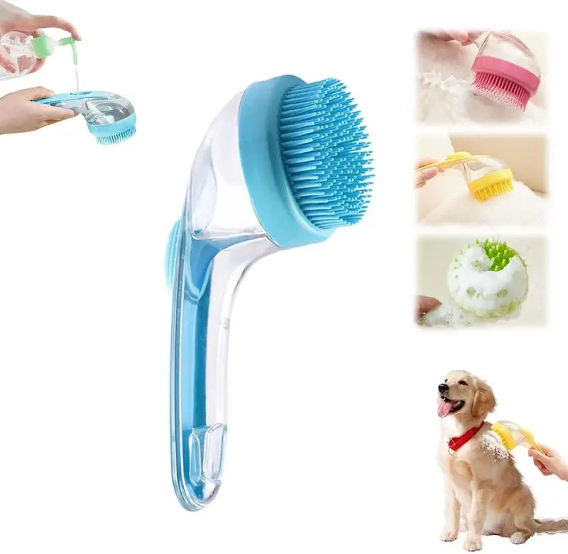 Pet Bath Brush + Built-in Shampoo Dispenser
