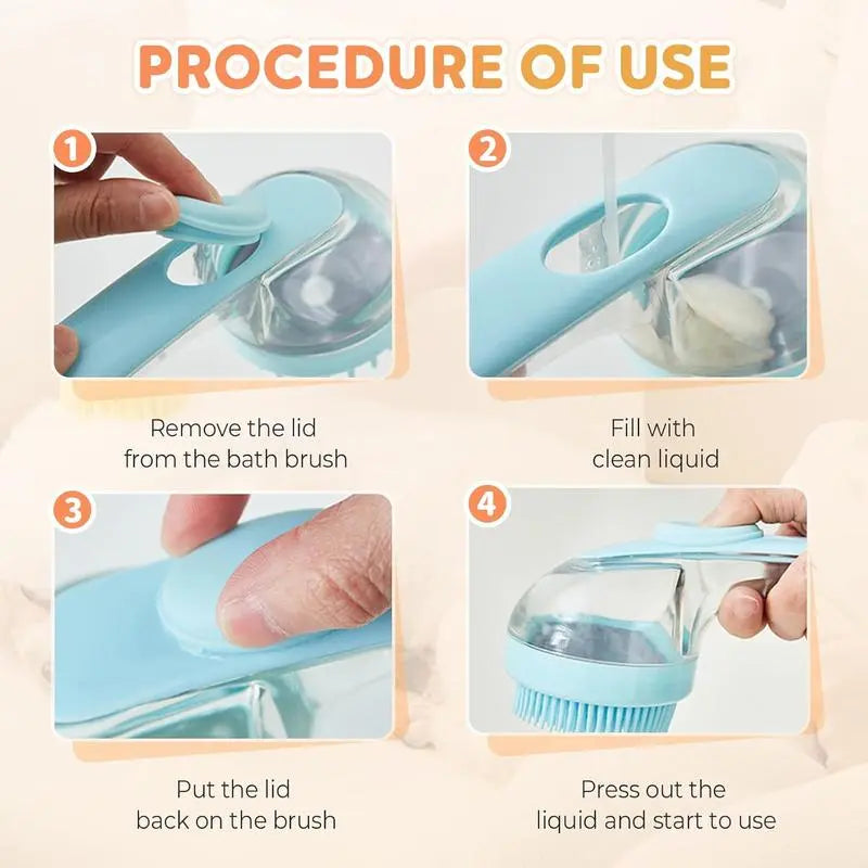 Pet Bath Brush + Built-in Shampoo Dispenser