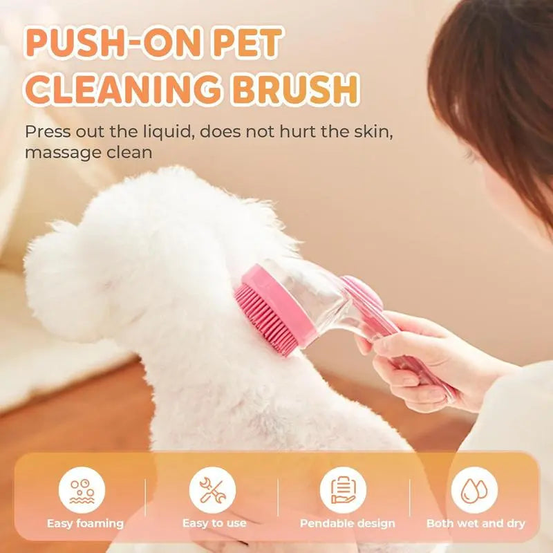 Pet Bath Brush + Built-in Shampoo Dispenser
